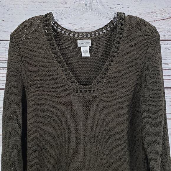 Chico's Women's Brown Knit V-Neck Pullover Long Sleeve Top Size 2 - Picture 14 of 15